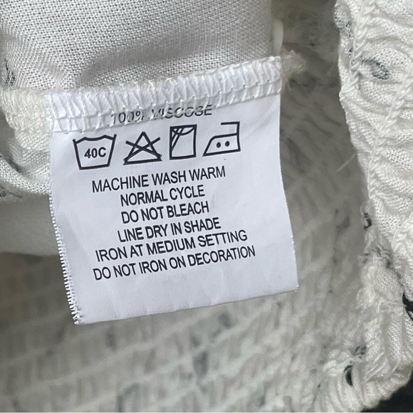 Bobby Pin Pattern Printed Shirt With Smocked Waist Size L Off White & Black - Picture 7 of 13